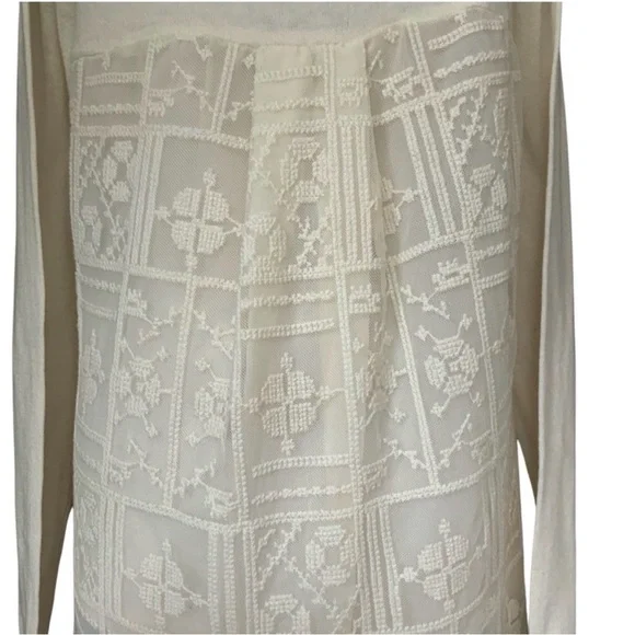 Anthropologie Little Yellow Bird Avery White Lace Longsleeve Top Sweater Med. - Picture 5 of 12